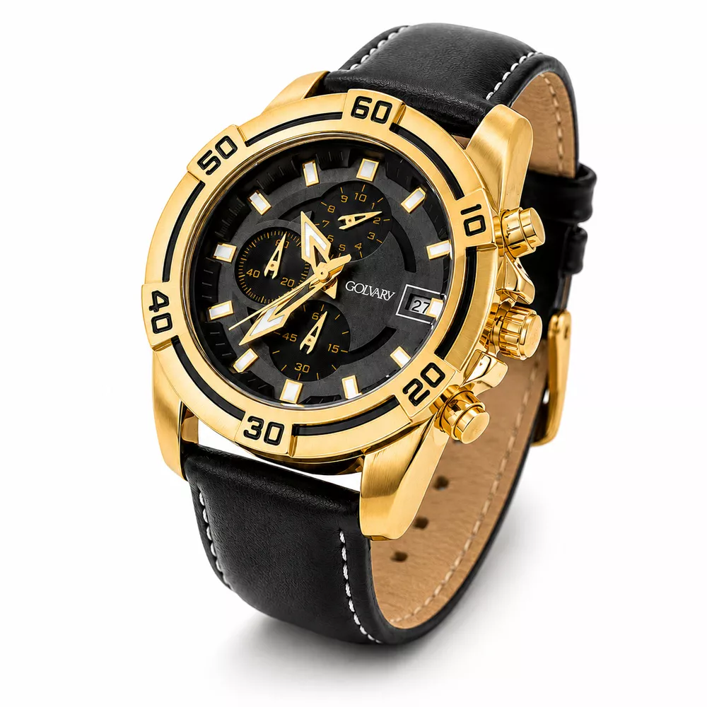 Golvary G-9156L159 - Montre Homme Chronographe Cuir Noir & or