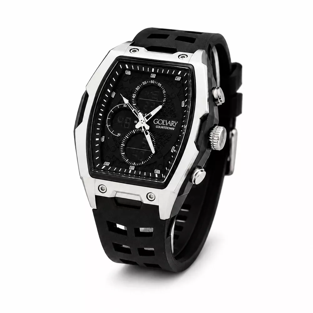 Golvary G-2601L149 - Montre Homme Silicone Noir & argenté