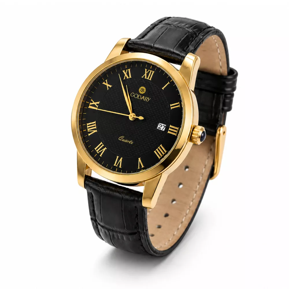 Golvary G-9058L139 - Montre Homme Cuir Noir & or