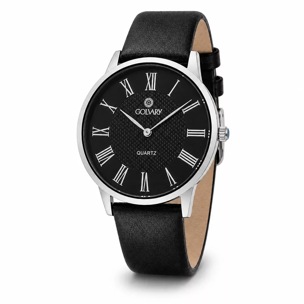 Golvary G-9092L139 - Montre Homme Cuir Noir & argenté