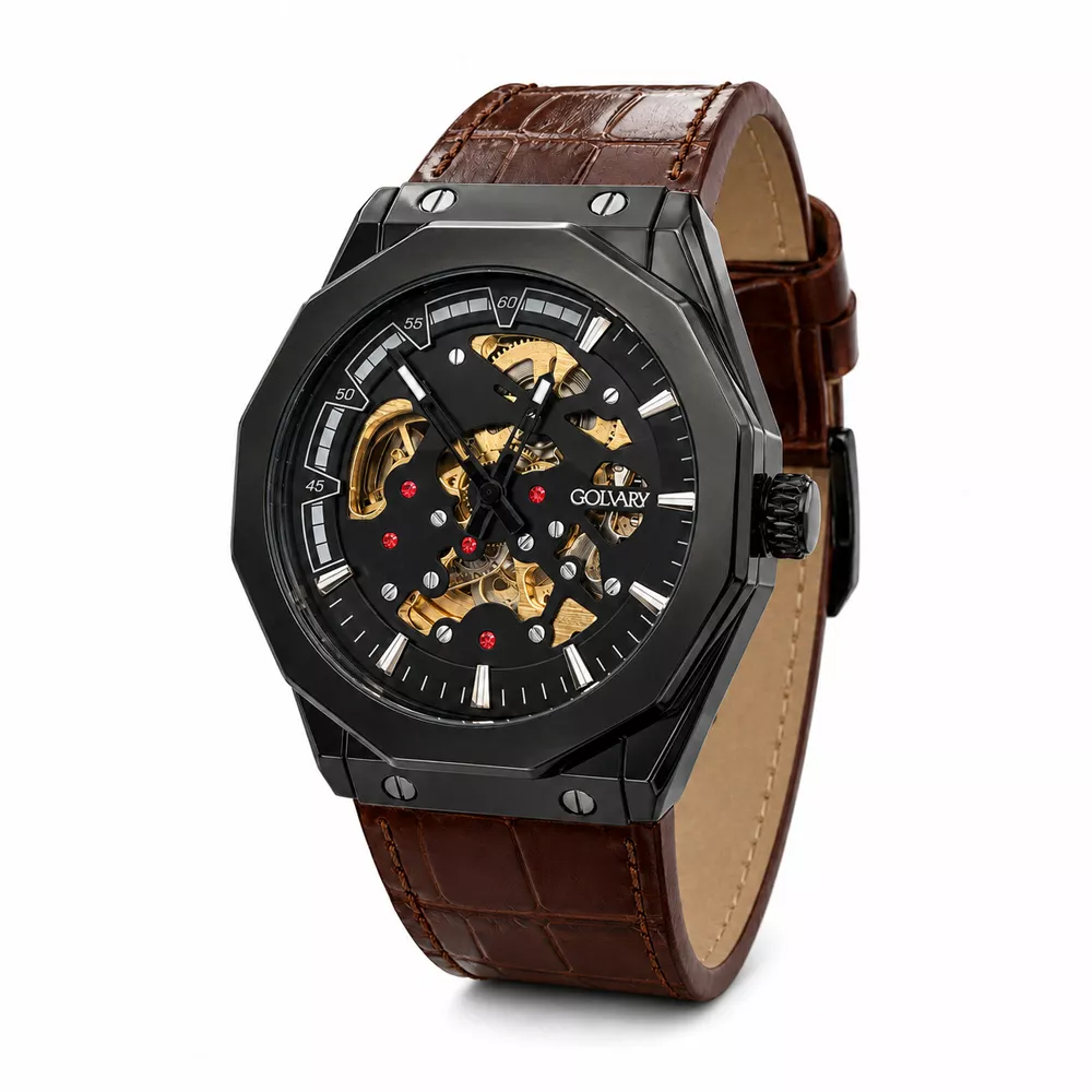 Golvary G-9248L189 - Montre Homme Squelette Automatique Marron
