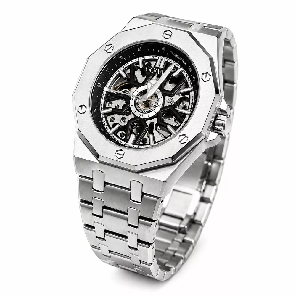 Golvary G-M036S189 - Montre Homme Squelette Automatique Argenté